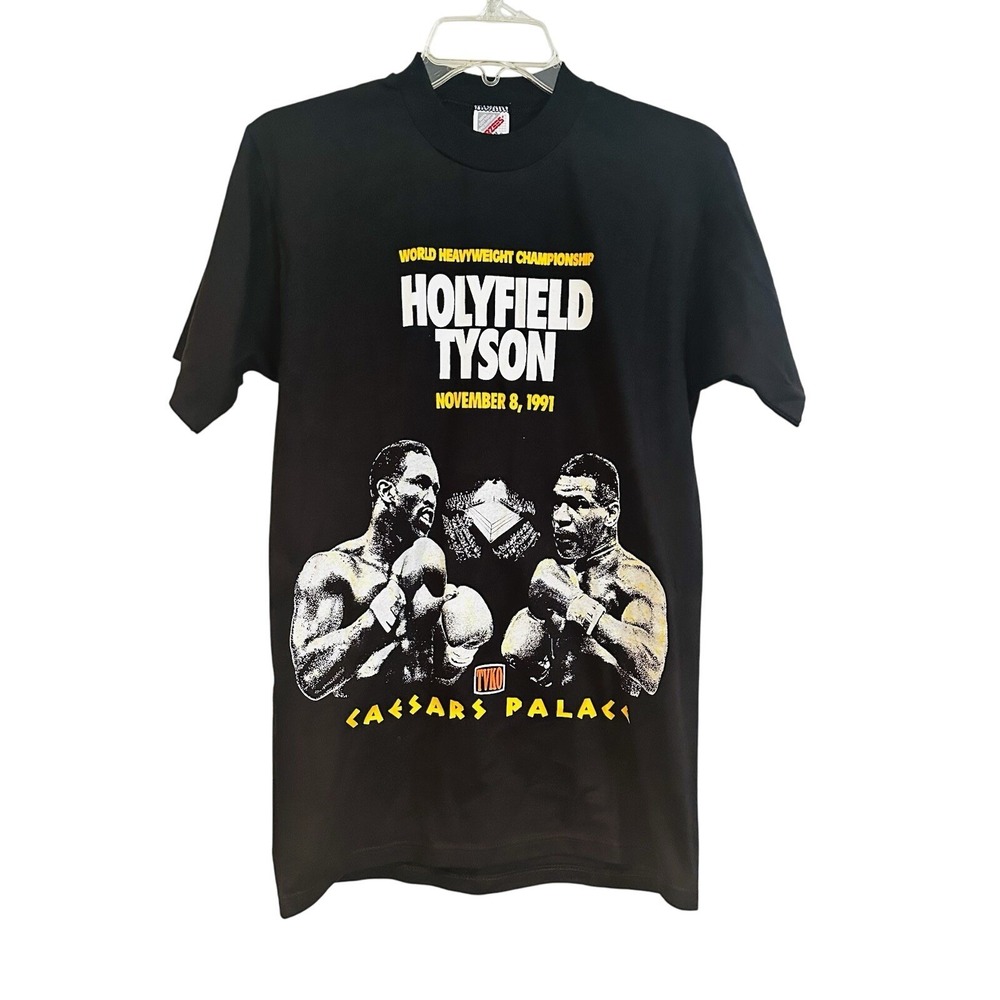 Vintage 1991 Mike Tyson Evander Holyfield T-Shirt Men's Medium Single‎ Stitch